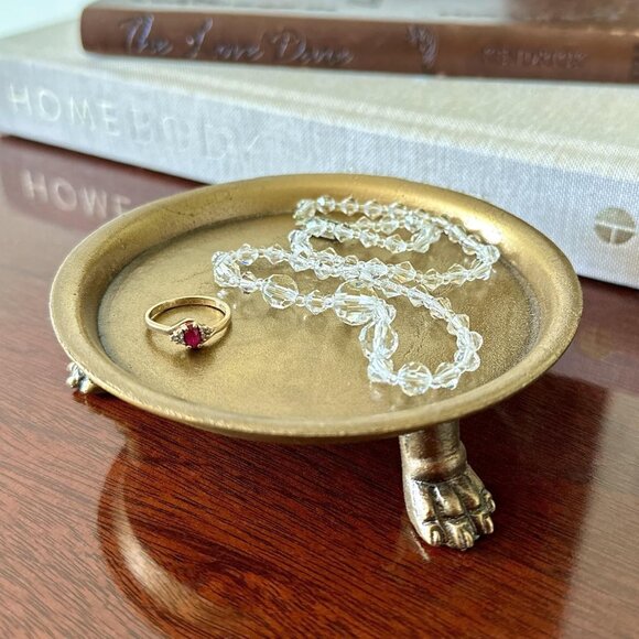 100% Solid Brass Clawfoot Candle Dish Pedestal Dish Candle Holder Jewelry Holder - Picture 3 of 4